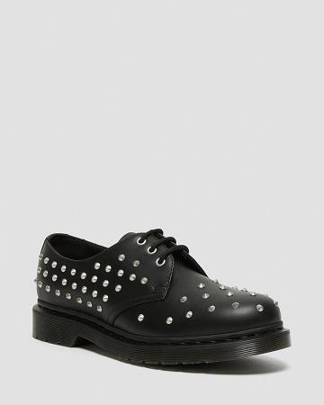 Men's Dr Martens 1461 Stud Wanama Leather Oxfords Shoes Black | AU 606TCE